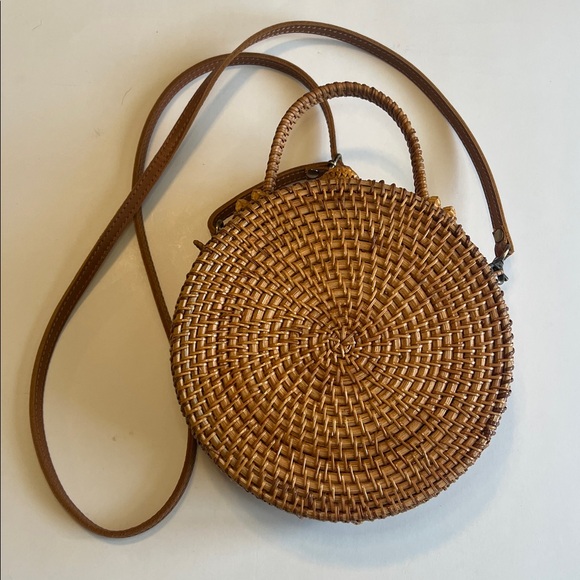 Boho Rattan Woven Circle Round Crossbody Handbag Cottagecore Summer Beach - Picture 2 of 12